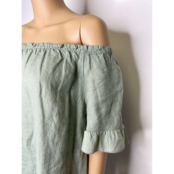 Terzo Millenno Made in Italy Mint Green 100% Linen Off The Shoulder Top Sz Small - Picture 4 of 7